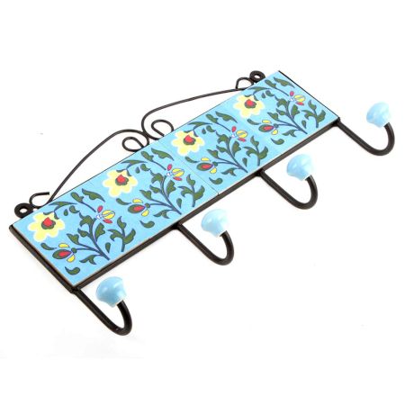 Turquoise Green Leaf Tiles Hooks 